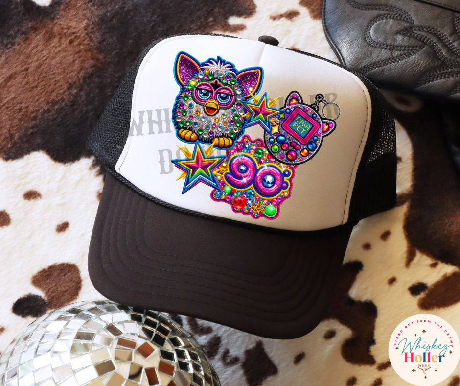 90's Faux Glitter Faux Patch Hat DTF