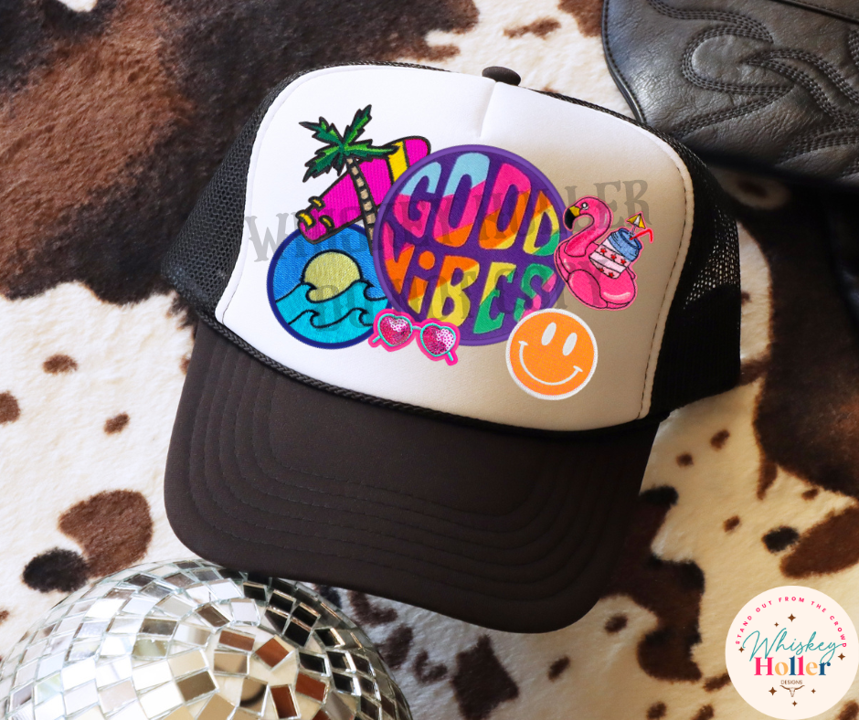 Good Vibes Faux Patch Hat Designs