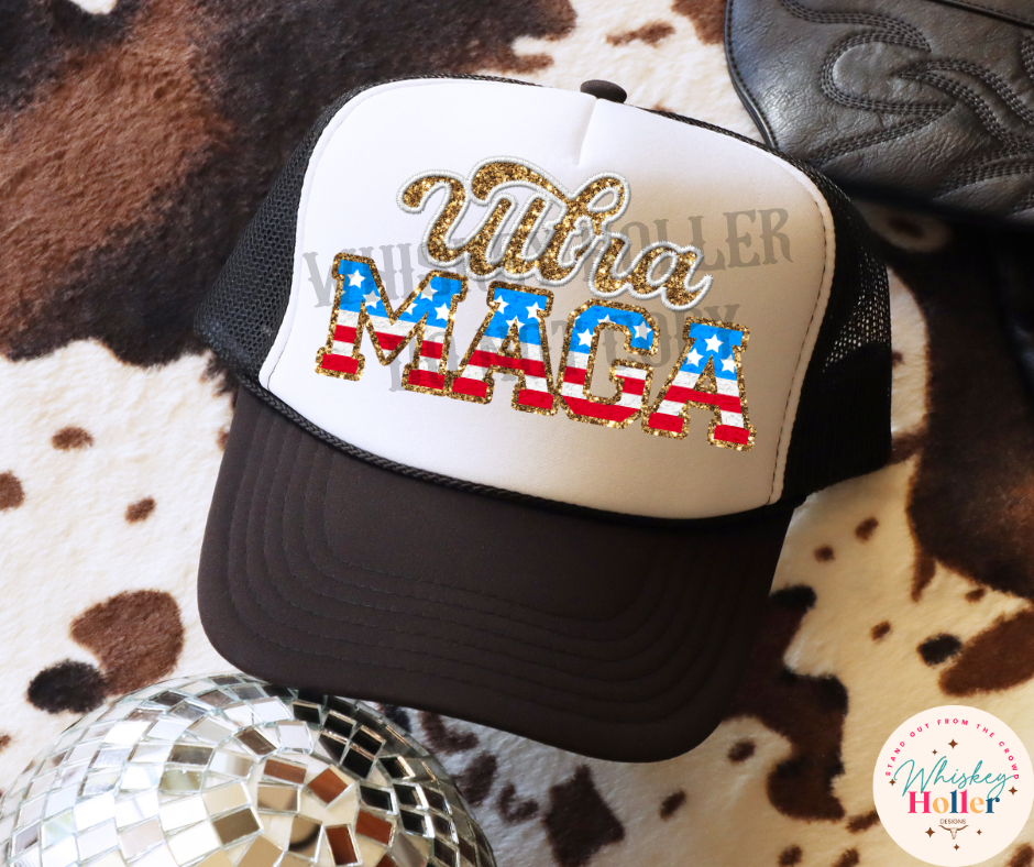 Ultra Maga Faux Glitter Hat DTF