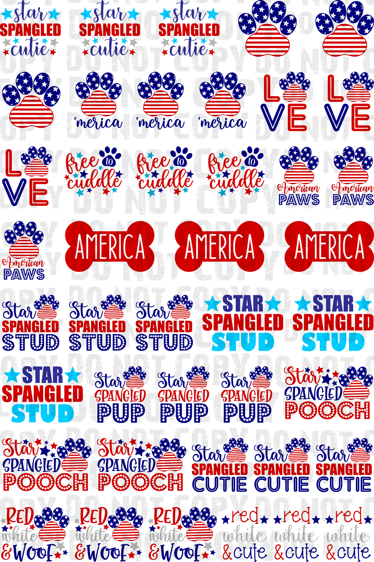 Red White and Woof Dog Bandana Gang Sheet 22x33